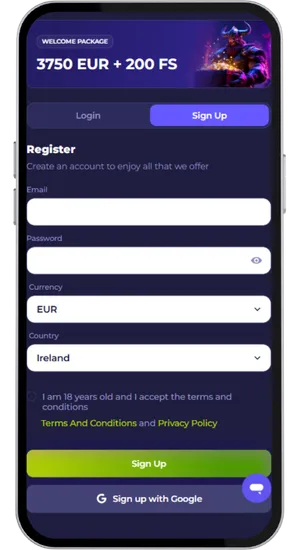Creating an account and depositing from €10 to play Big Bass Bonanza