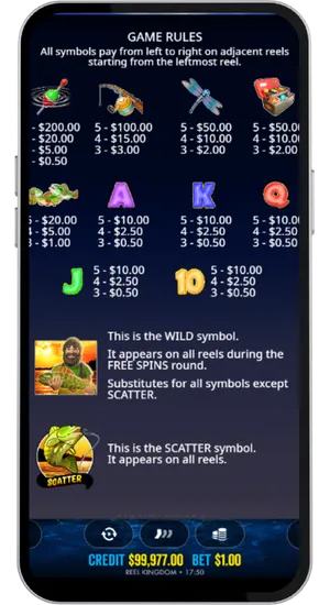 Big Bass Bonanza paytable showing symbol payouts and game rules